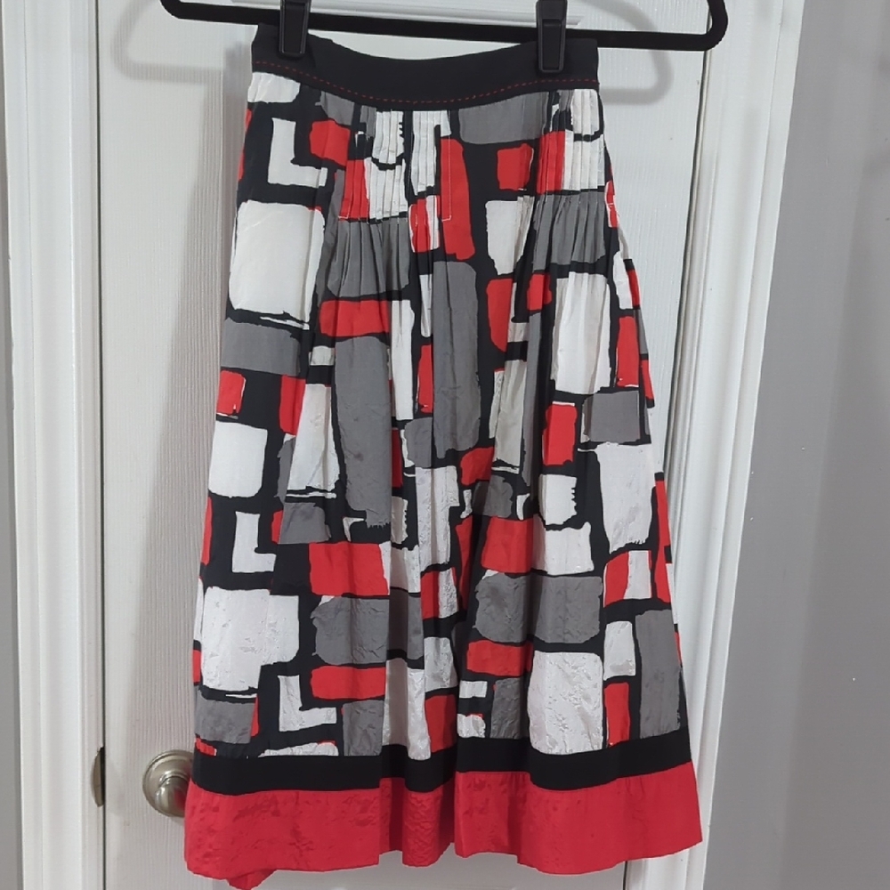 SPANNER Geometric Midi Skirt - Red, Black, White